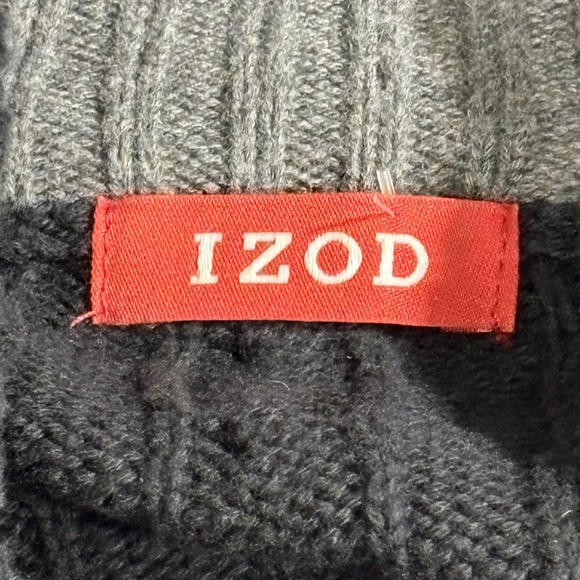 IZOD Sweater Mens XXL Gray Quarter Zip Mock Neck Cable Knit Pullover Raglan - Picture 5 of 16